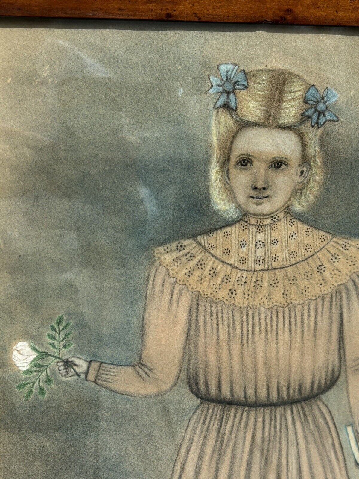 19th Century Folk Art Portrait of Young Girl