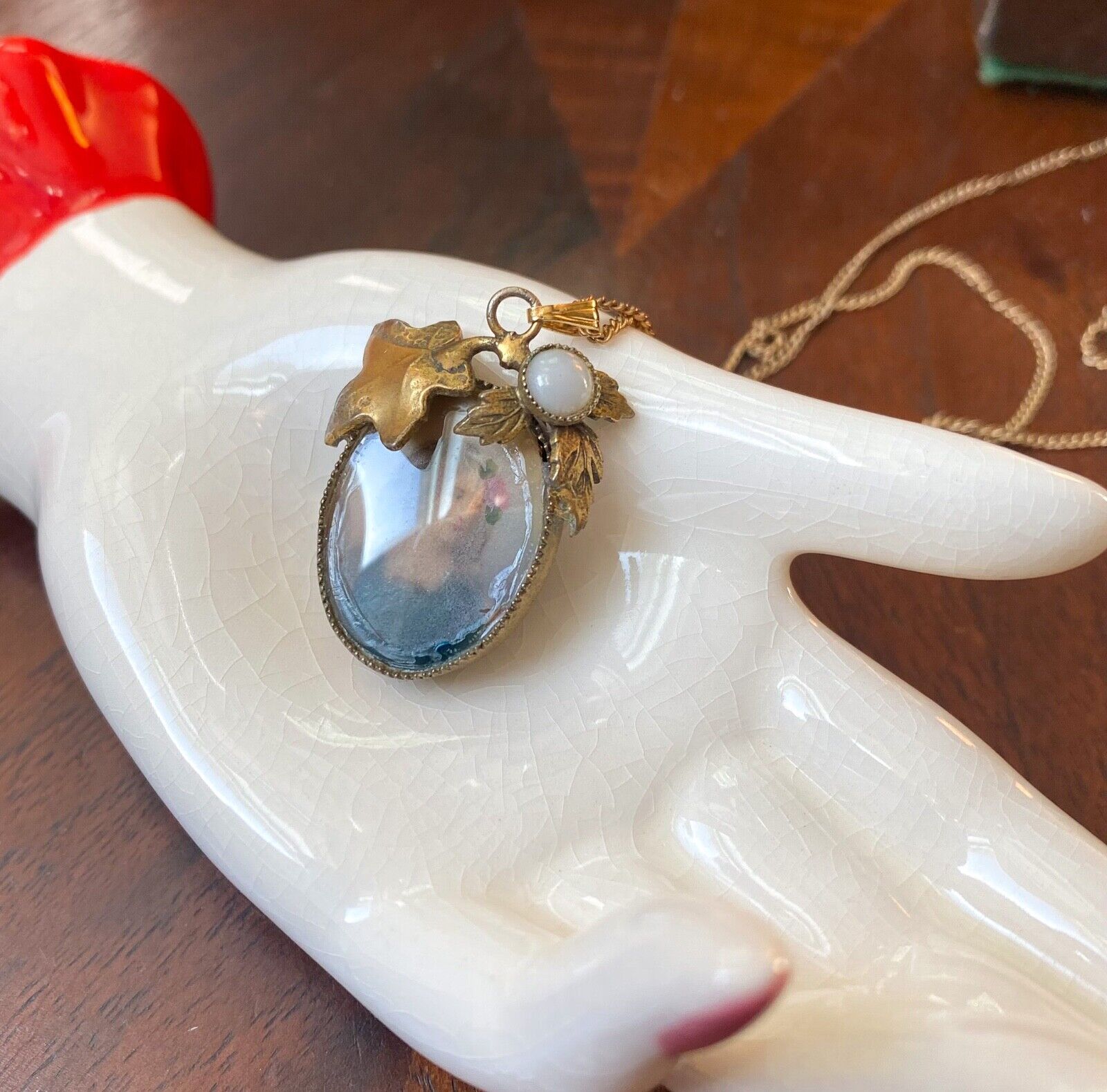 1900s Miniature Hand Painted Portrait Pendant Gold Necklace