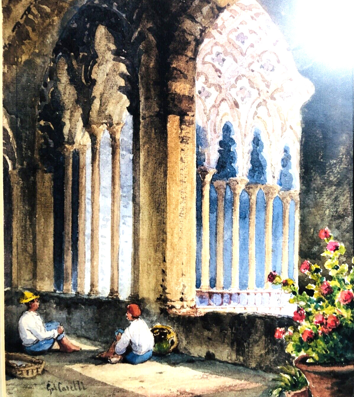 Watercolor Painting Algiers 1800's Gabriele Carelli 12" x 15