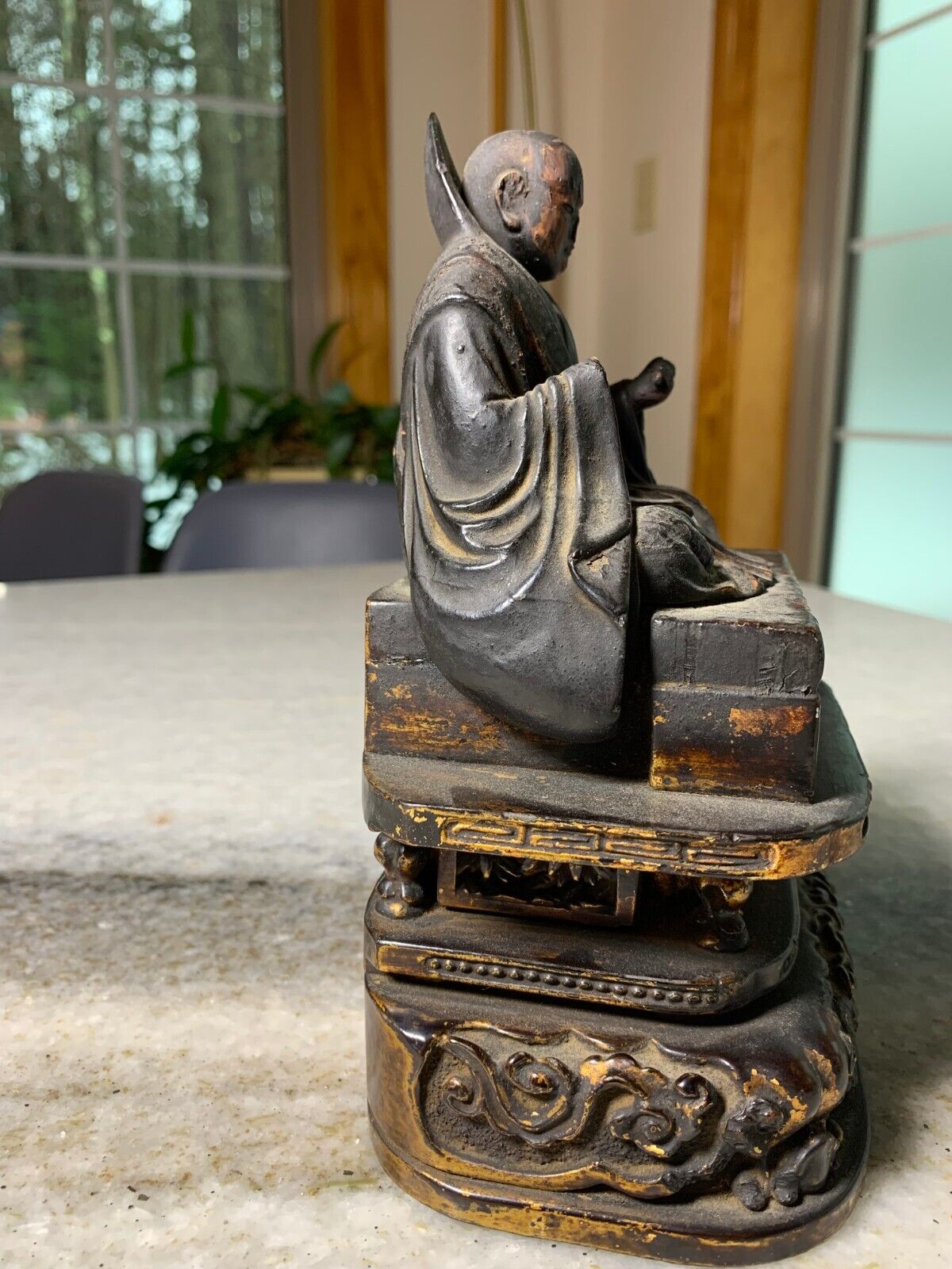 Vintage Japanese Wooden Buddha Nichiren Priest Sculpture