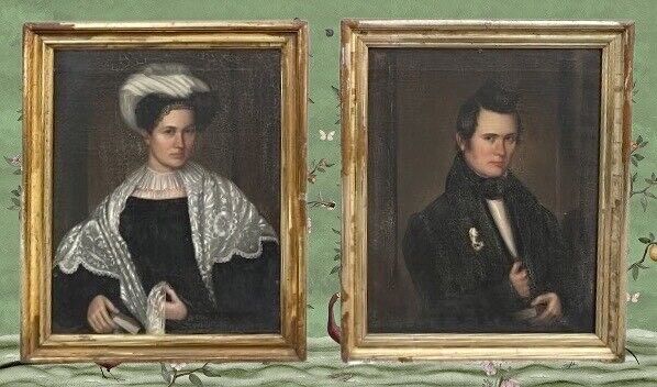 1800s American Federal Portrait Oil Paintings - Henry & Lydia Flint