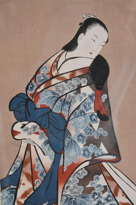 1700's Kaigetsudo Ando Woodblock Print in Rosewood Frame