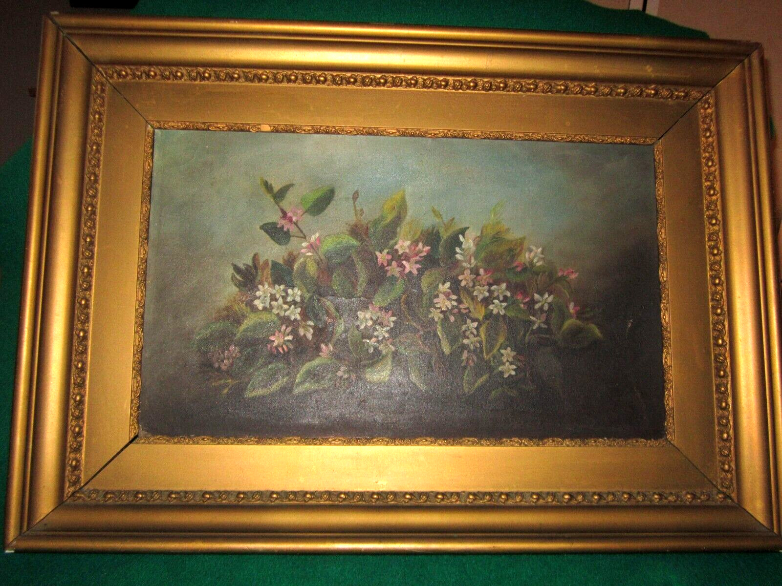 1800's Antique Oil Painting Floral in Gold Frame