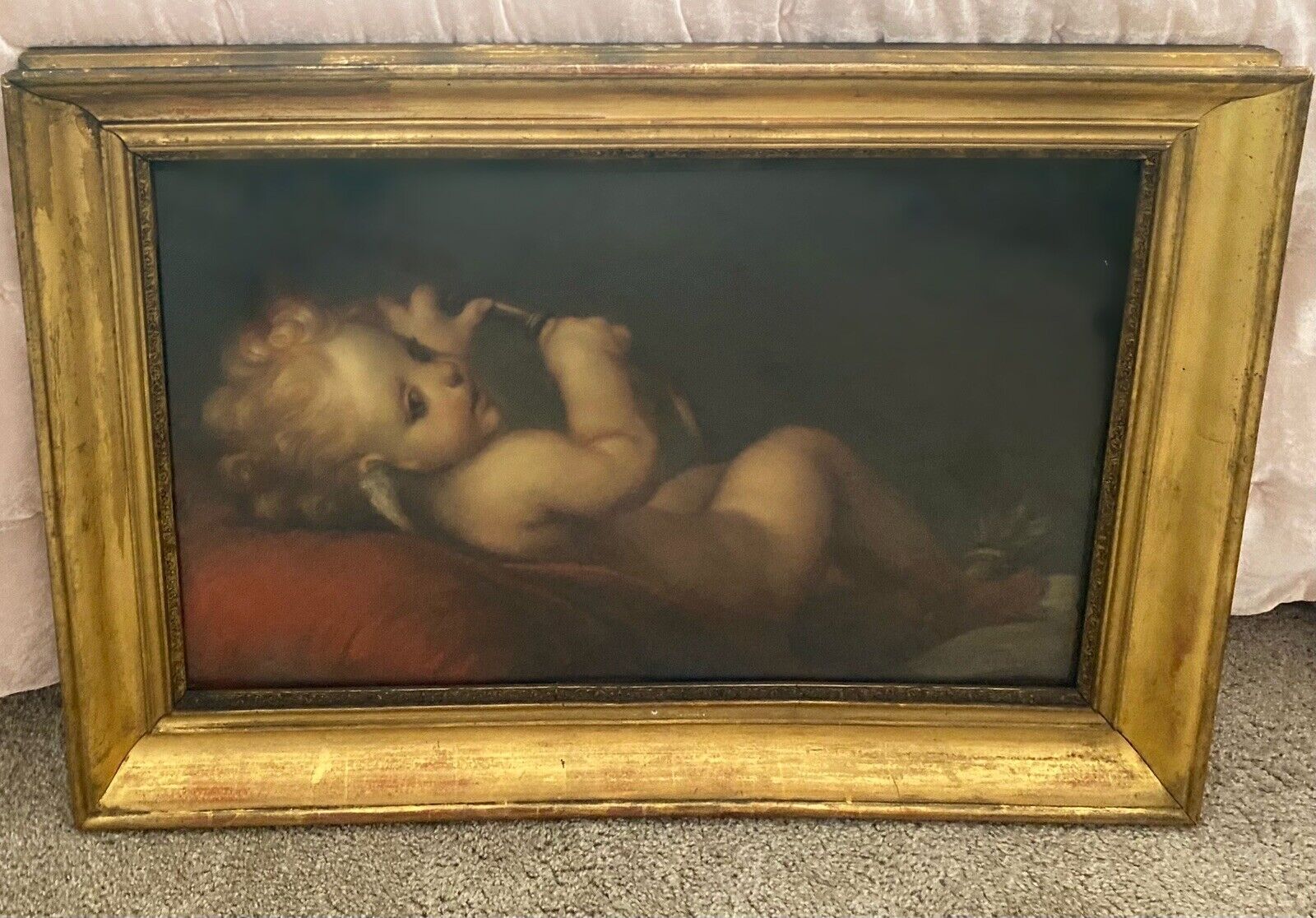1800s Cherub Pastel Painting by French Artist Jules Fillyon