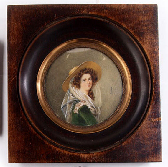 1700s-1800s Portrait Miniature Painting: Young Beauty & Hat