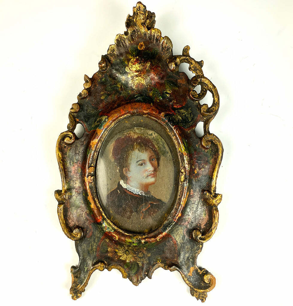 18th Century Hand Carved Painted Frame, Portrait Miniature