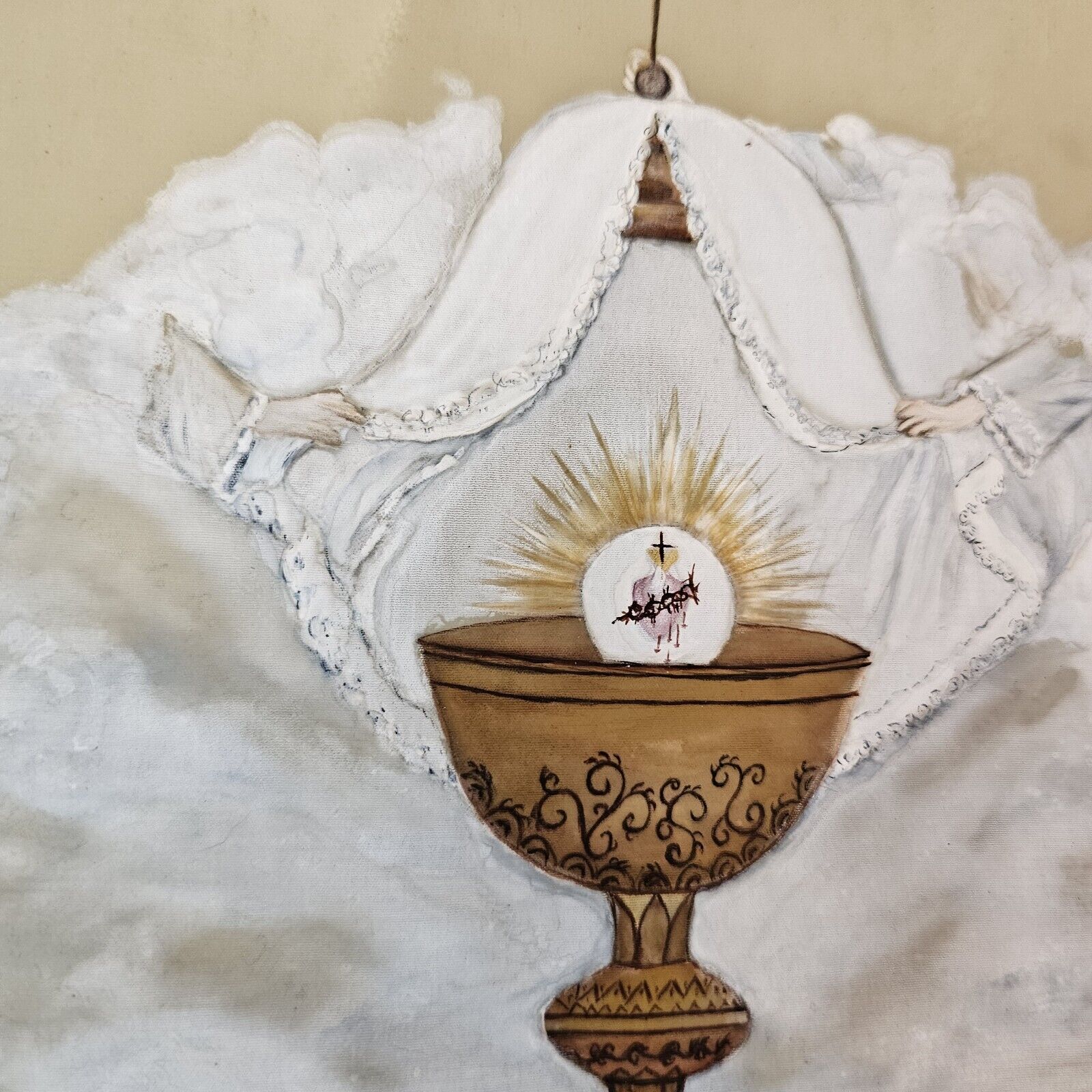 1900's Antique Christian Catholic Chalice Painting on Vellum