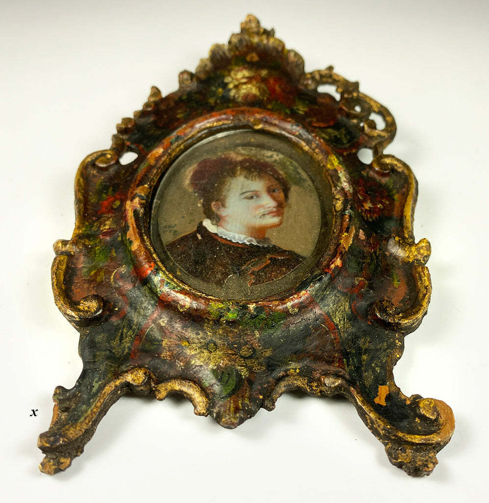 18th Century Hand Carved Painted Frame, Portrait Miniature