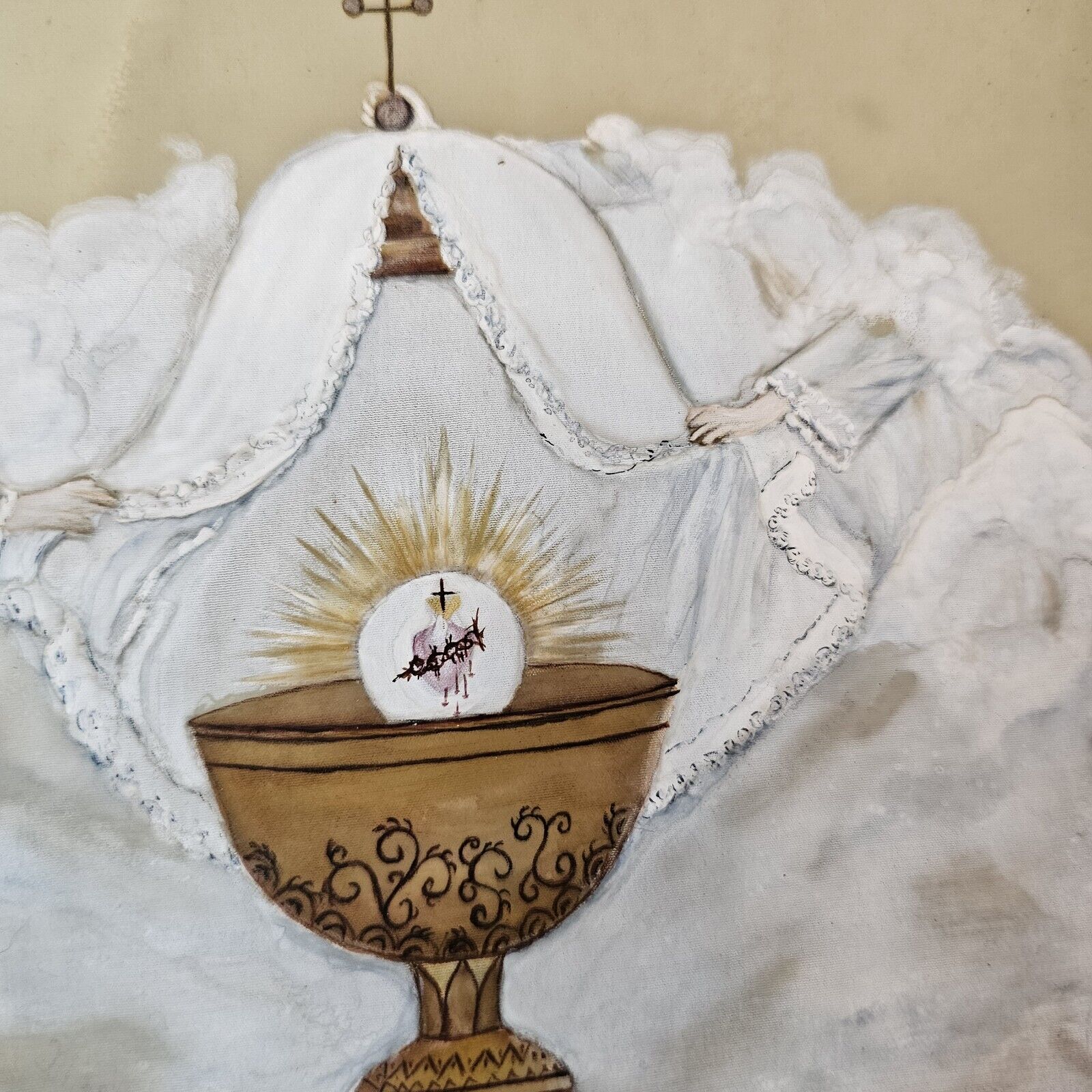 1900's Antique Christian Catholic Chalice Painting on Vellum
