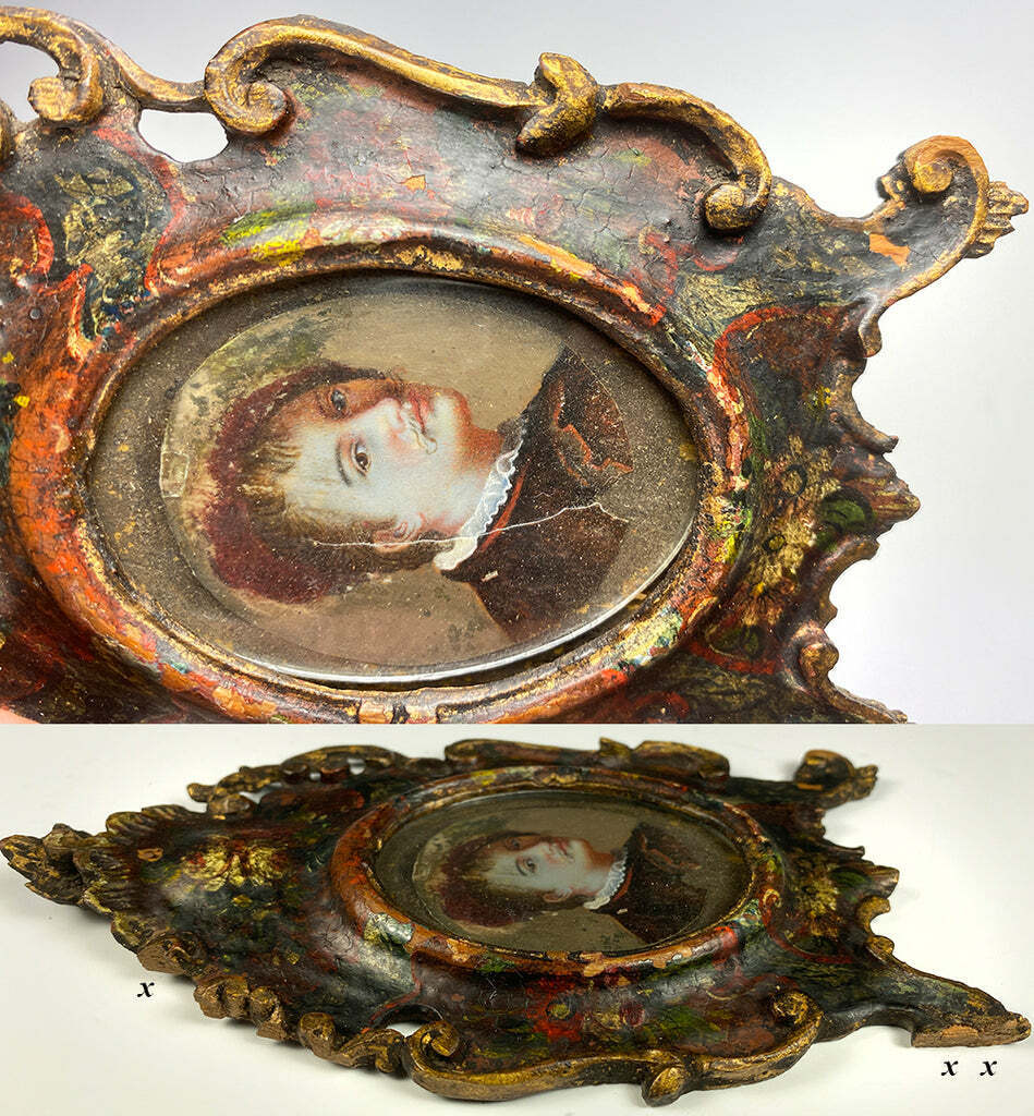 18th Century Hand Carved Painted Frame, Portrait Miniature