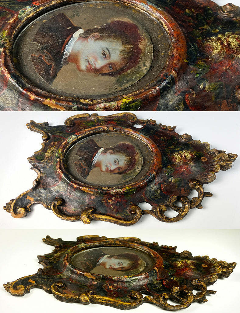18th Century Hand Carved Painted Frame, Portrait Miniature