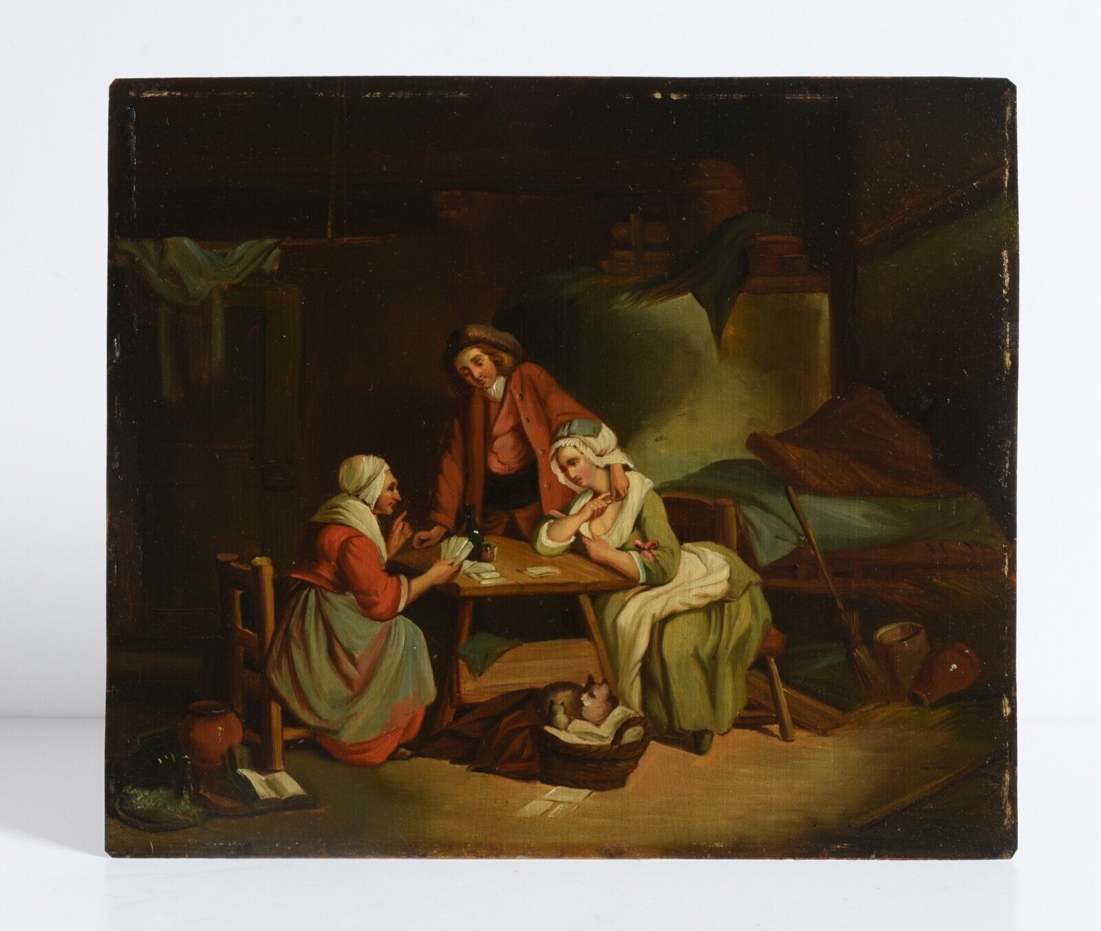 1800s European Oil Painting, Card Play, Man, Women