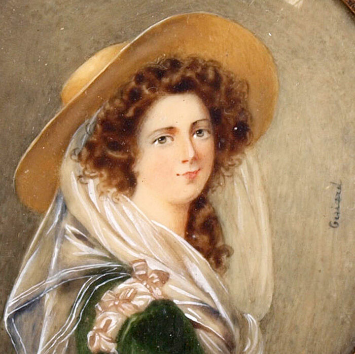 1700s-1800s Portrait Miniature Painting: Young Beauty & Hat