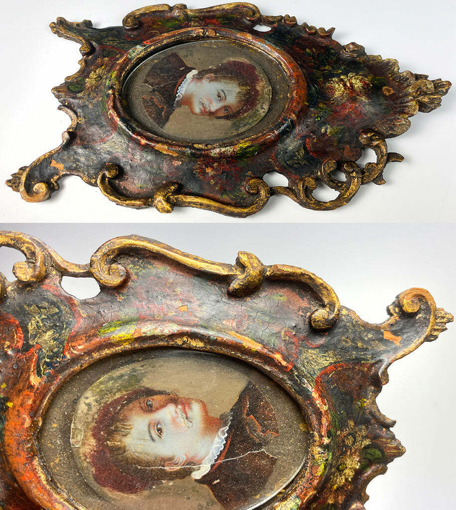 18th Century Hand Carved Painted Frame, Portrait Miniature