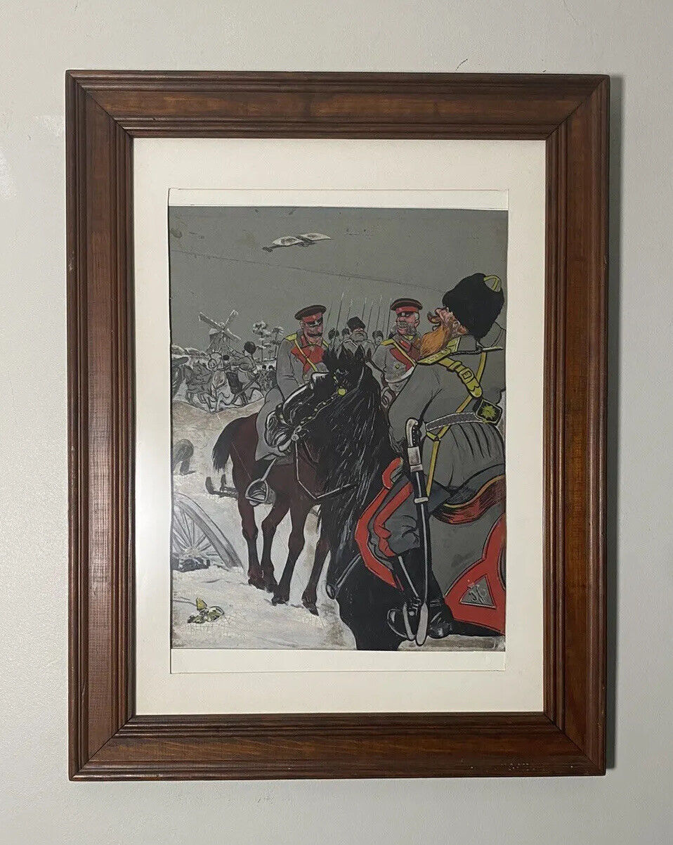 WWI Era Watercolor Gouache Propaganda Cossacks Illustration Art