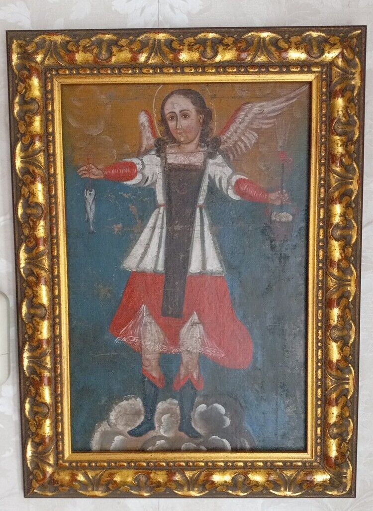 1800's Oil Painting: Archangel Raphael, Patron Saint of Ailments