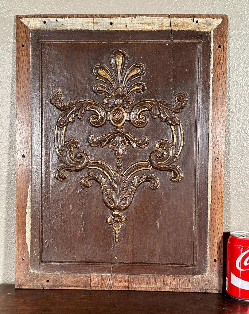 French Antique Painted/Gilded Oak Wood Panel Louis XIV