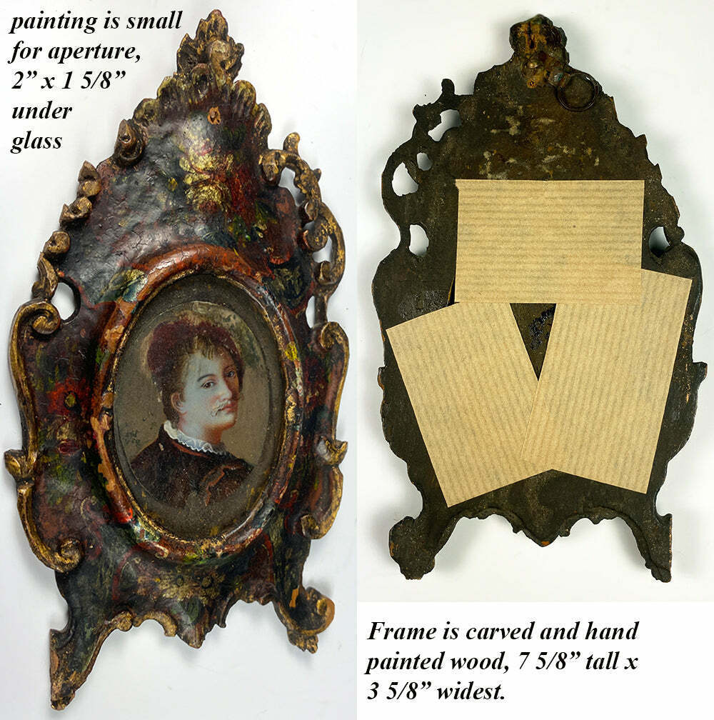 18th Century Hand Carved Painted Frame, Portrait Miniature