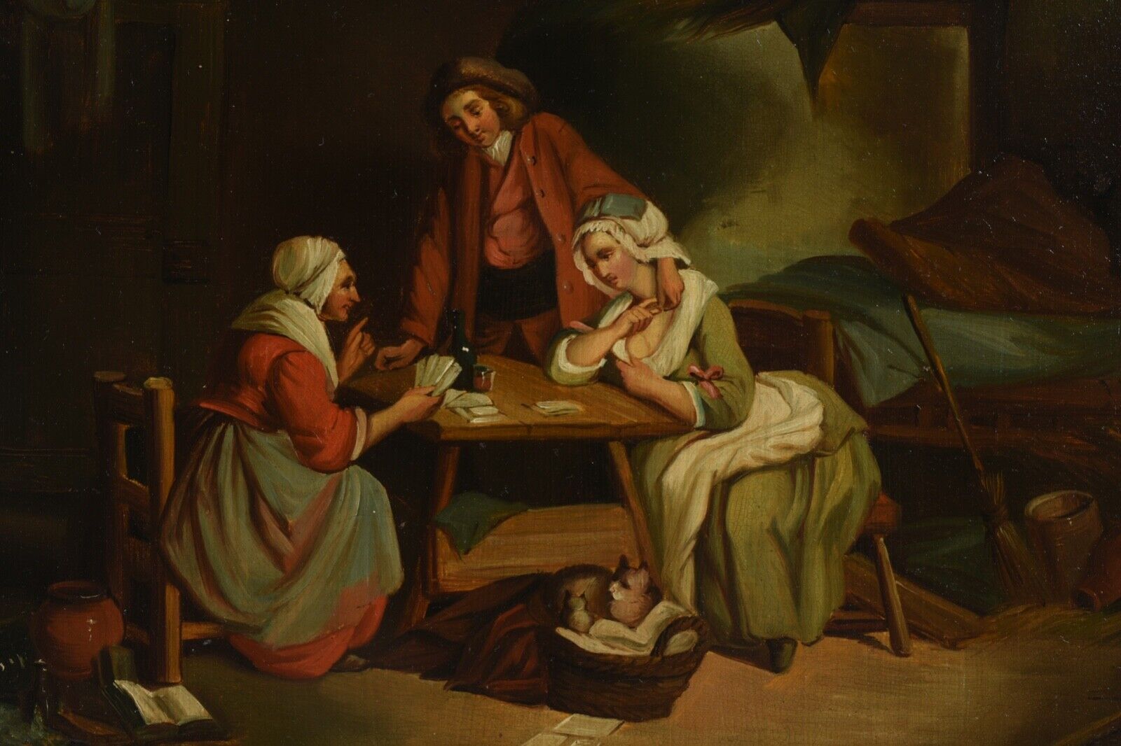 1800s European Oil Painting, Card Play, Man, Women