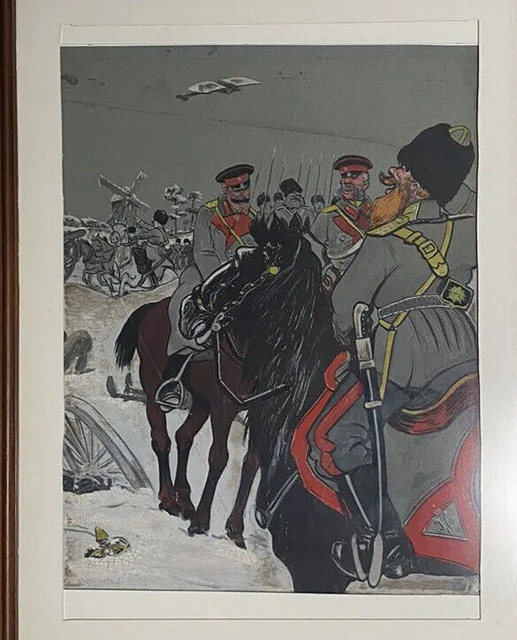 WWI Era Watercolor Gouache Propaganda Cossacks Illustration Art