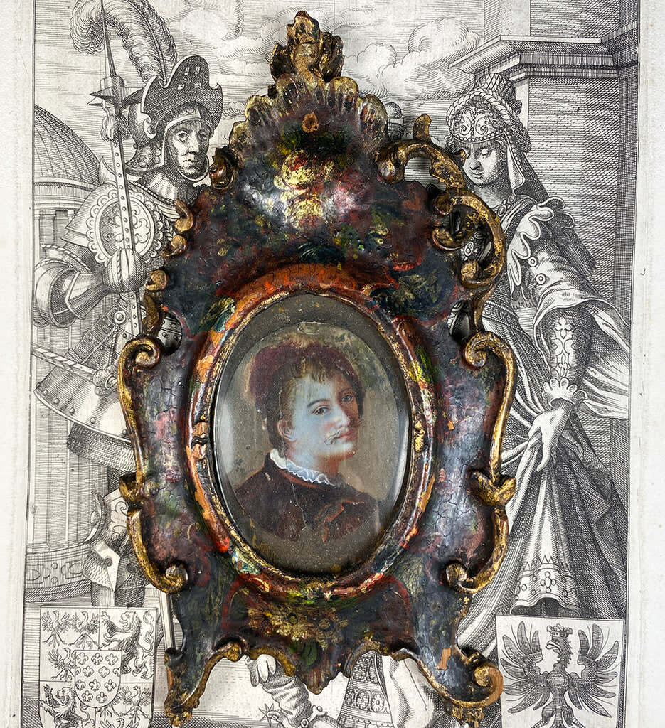18th Century Hand Carved Painted Frame, Portrait Miniature