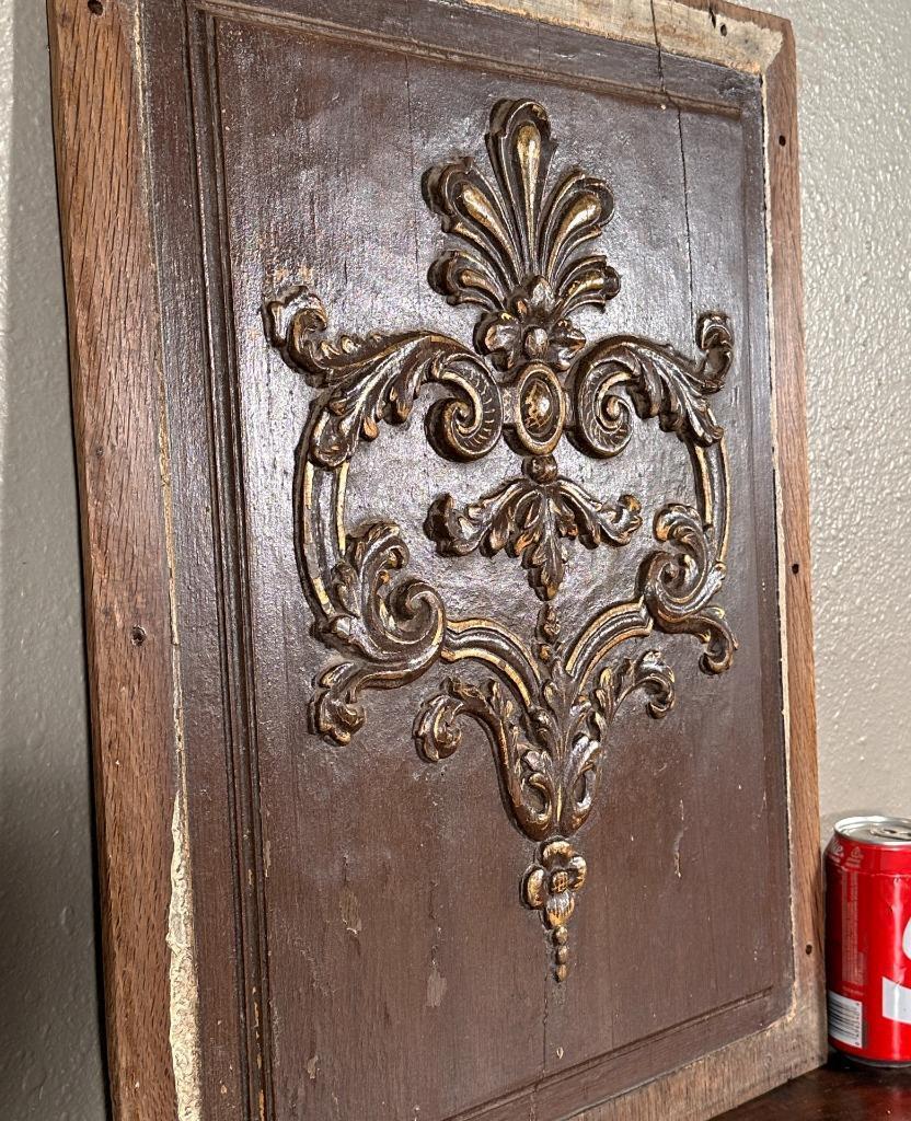 French Antique Painted/Gilded Oak Wood Panel Louis XIV
