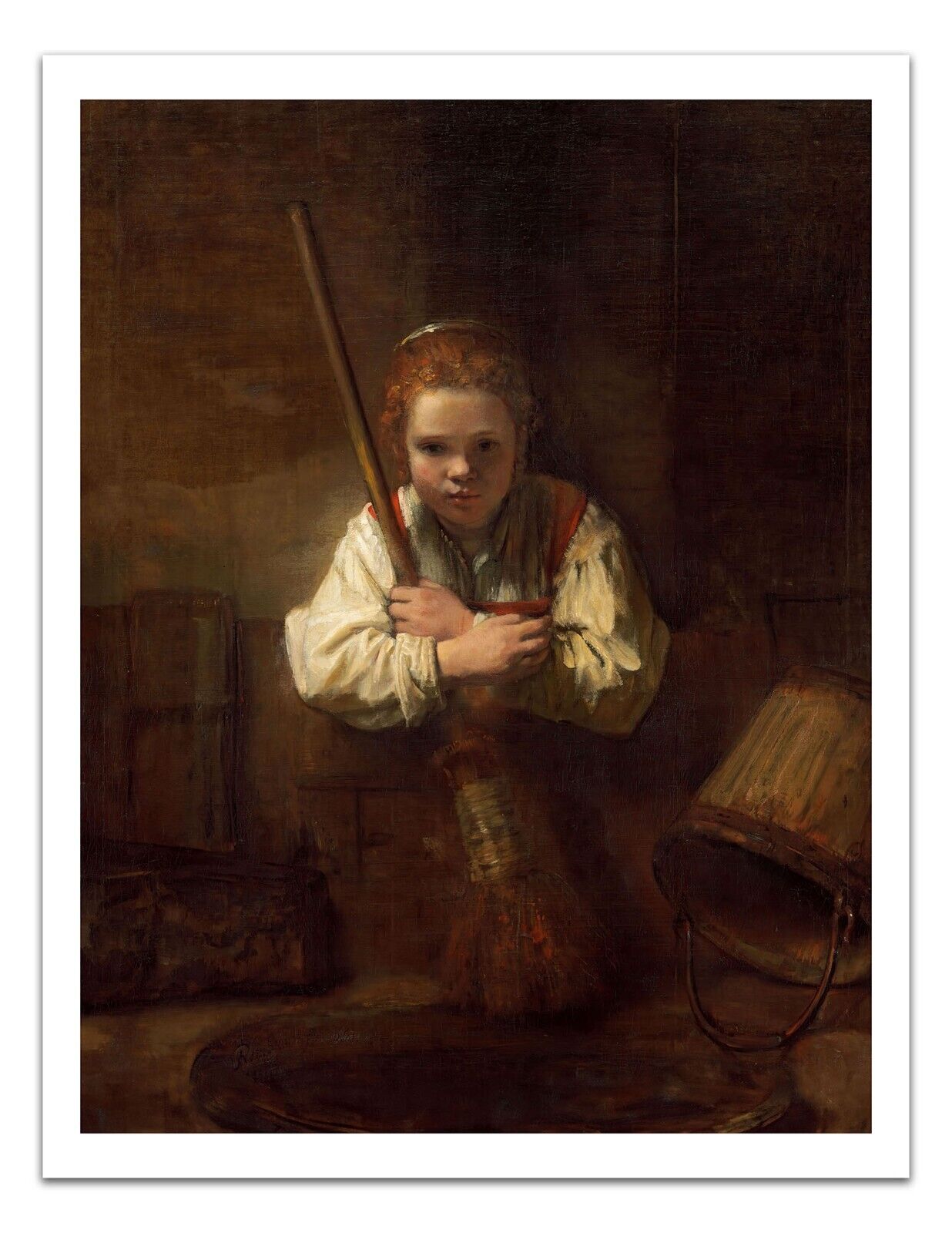REMBRANDT A Girl with a Broom Portrait 1600s