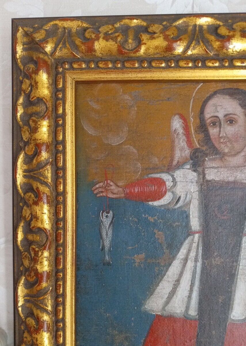 1800's Oil Painting: Archangel Raphael, Patron Saint of Ailments