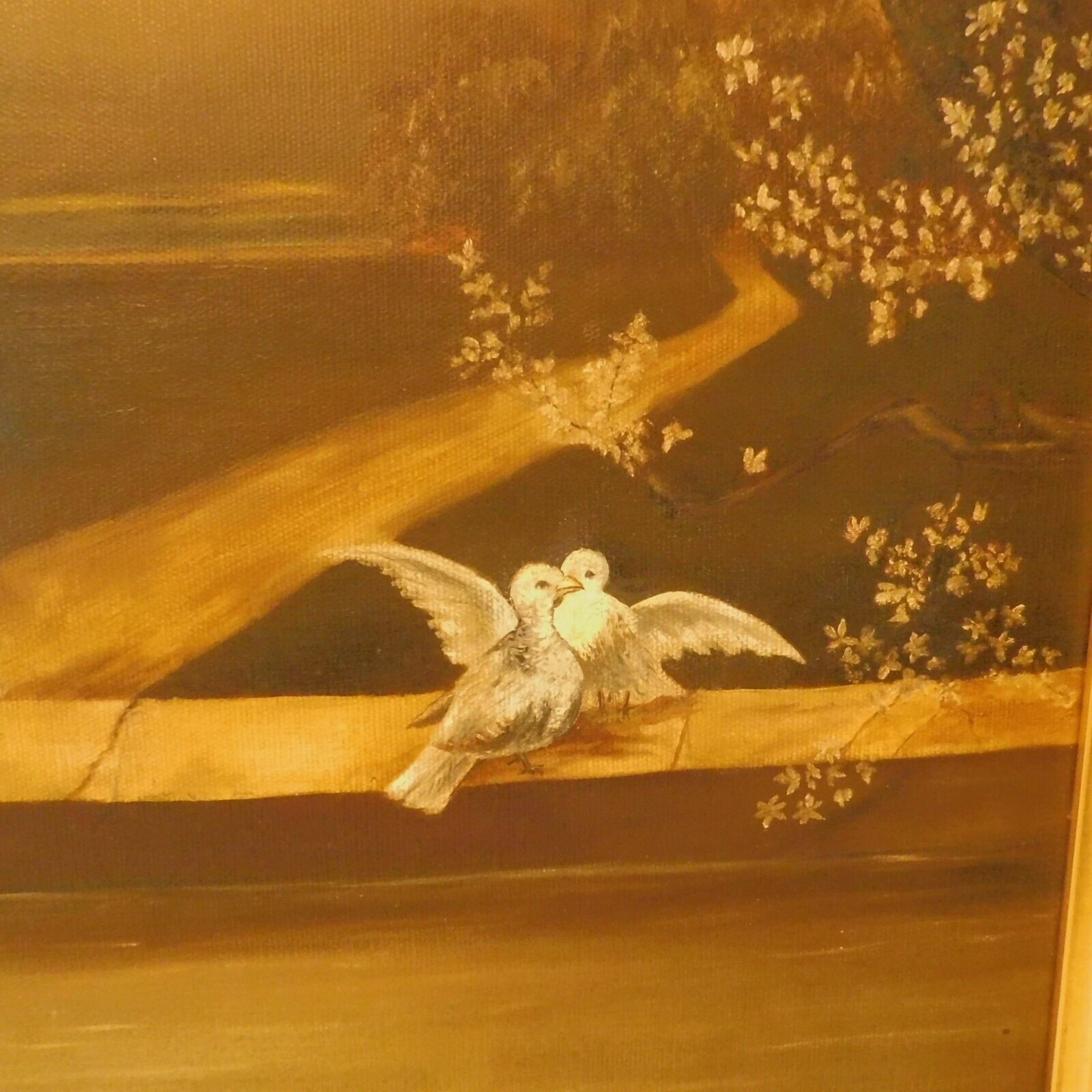 1800s Antique Oil Painting: Roman Greek Woman, Love Birds