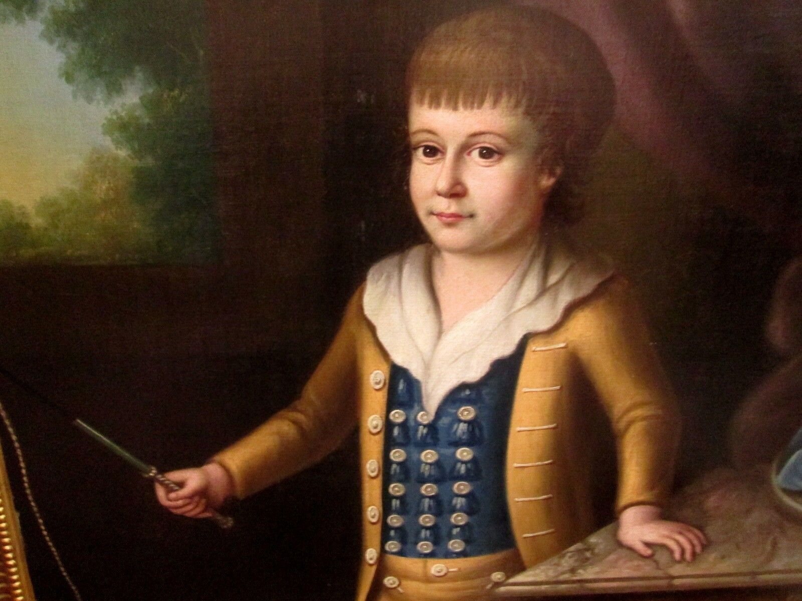 18th Century Framed American Portrait Painting - Boy with Dog