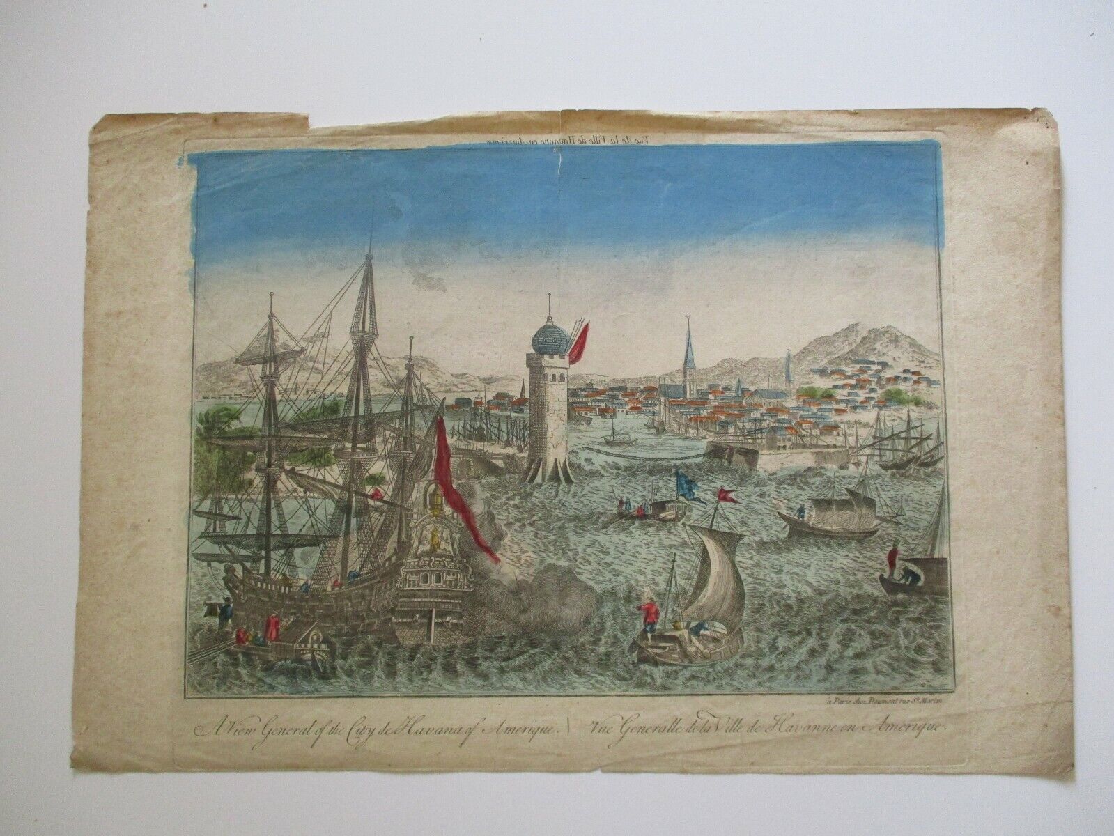 Antique 18th Century Havana Cuba Nautical Ships Engraving