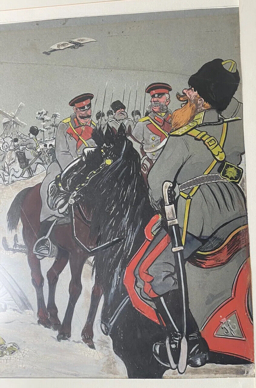 WWI Era Watercolor Gouache Propaganda Cossacks Illustration Art