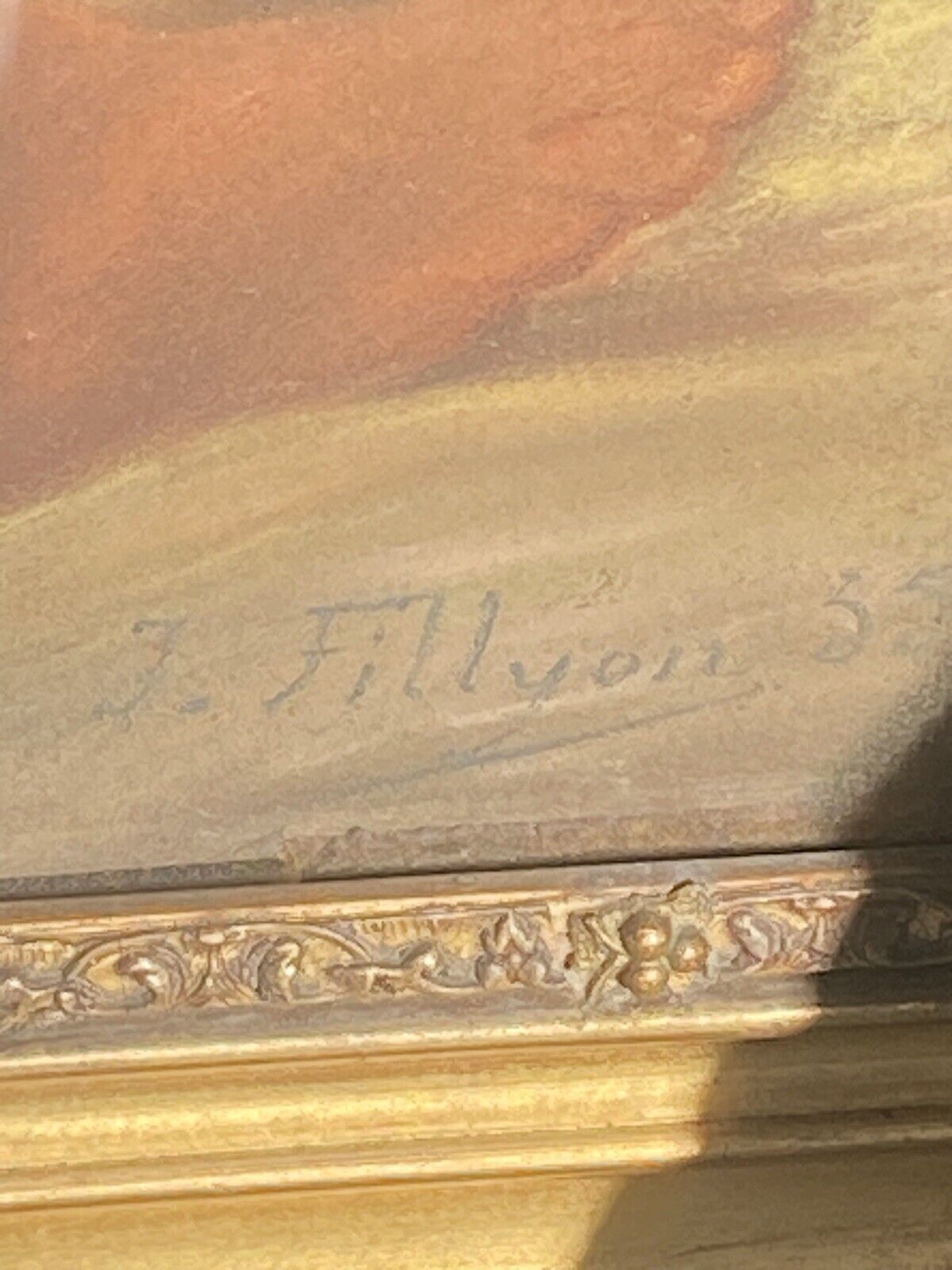 1800s Cherub Pastel Painting by French Artist Jules Fillyon