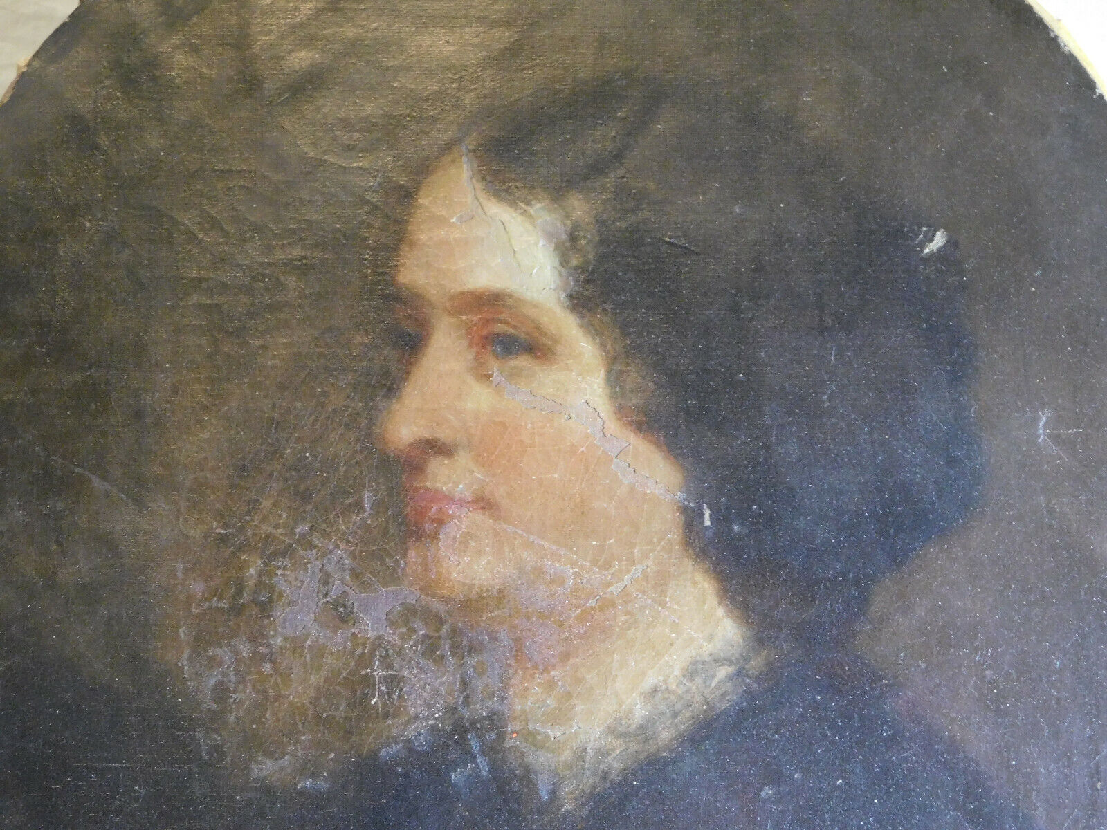 1700's Matriarch Family Portrait in Oval Wood Frame