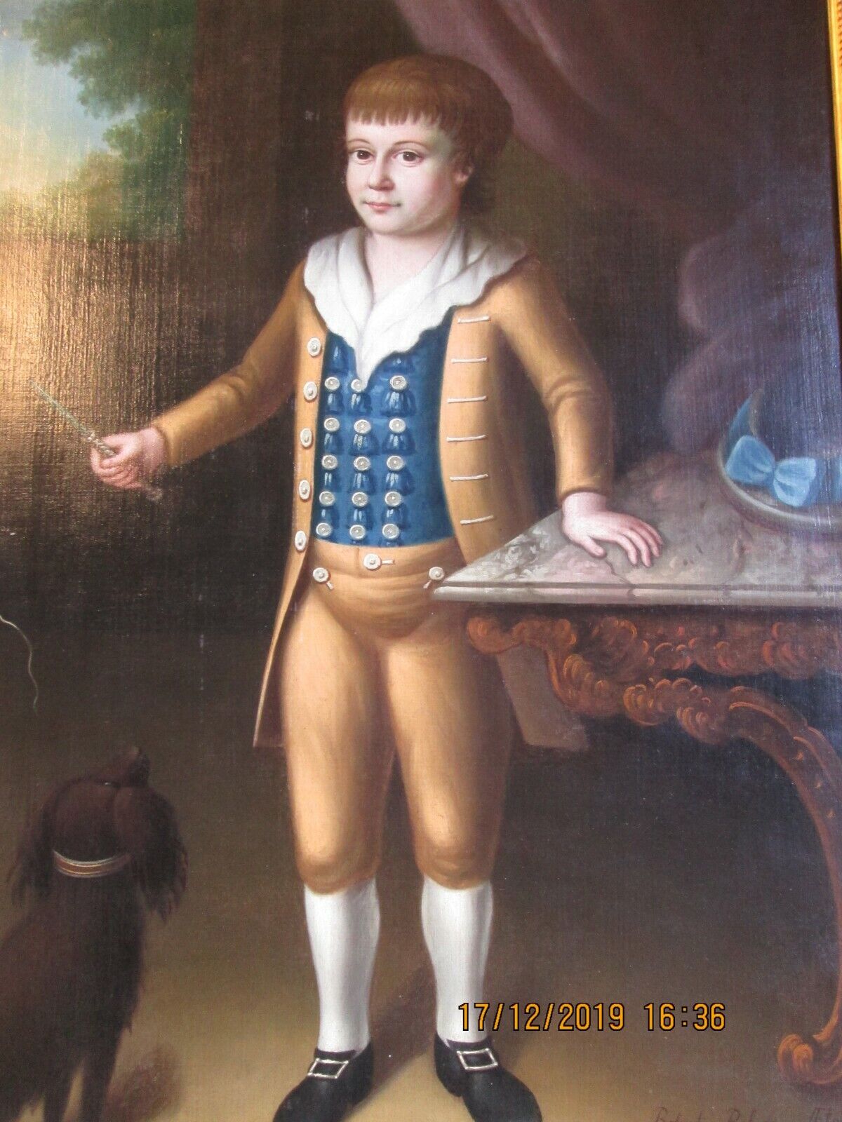 18th Century Framed American Portrait Painting - Boy with Dog