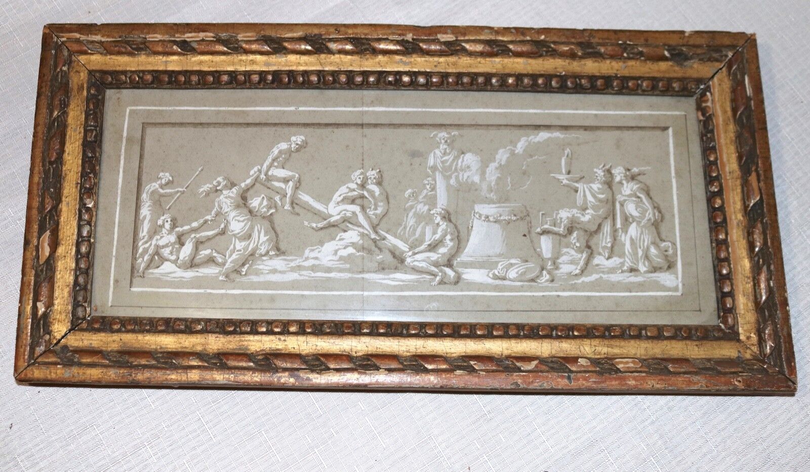 1700's Italian Frieze Figural Wash Drawing Painting