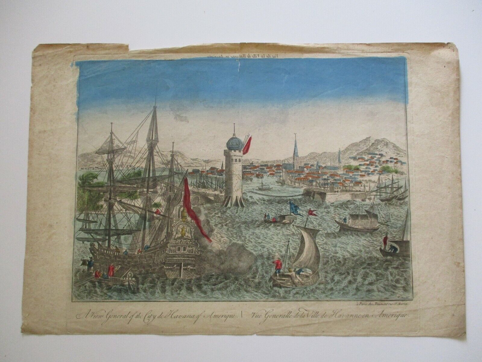 Antique 18th Century Havana Cuba Nautical Ships Engraving