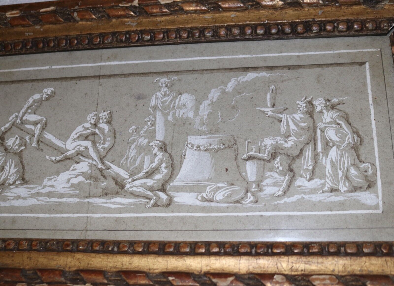 1700's Italian Frieze Figural Wash Drawing Painting