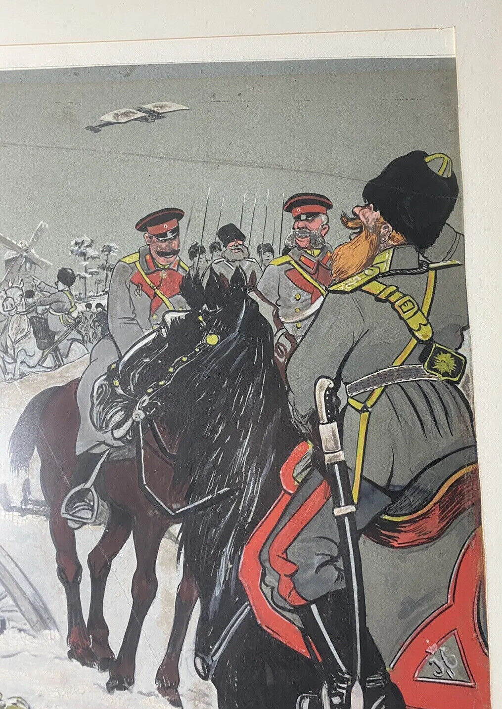 WWI Era Watercolor Gouache Propaganda Cossacks Illustration Art