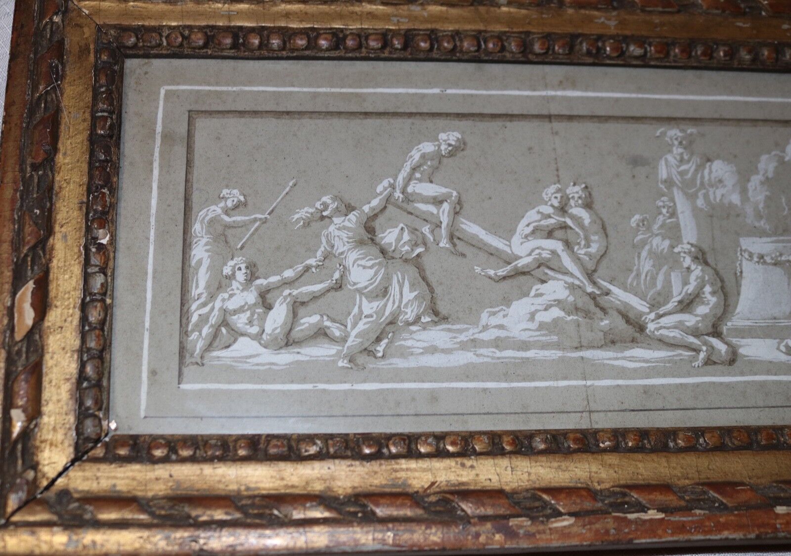1700's Italian Frieze Figural Wash Drawing Painting