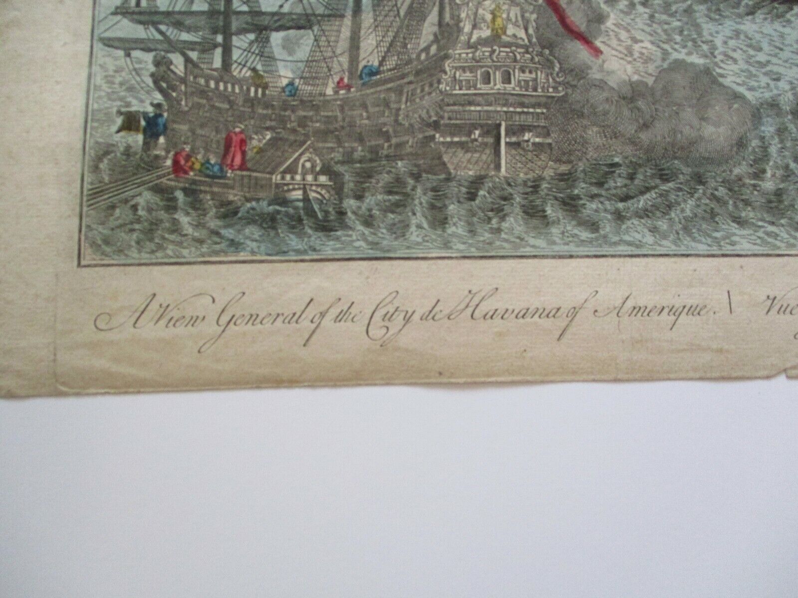 Antique 18th Century Havana Cuba Nautical Ships Engraving