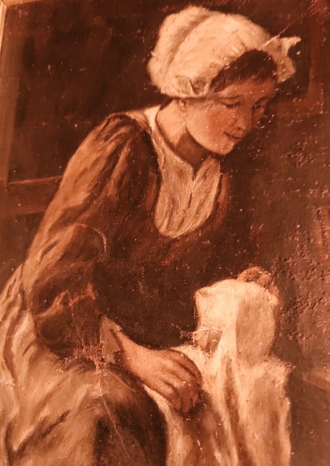 1800s Genre Painting: Young Girl Learning Colors - Rare