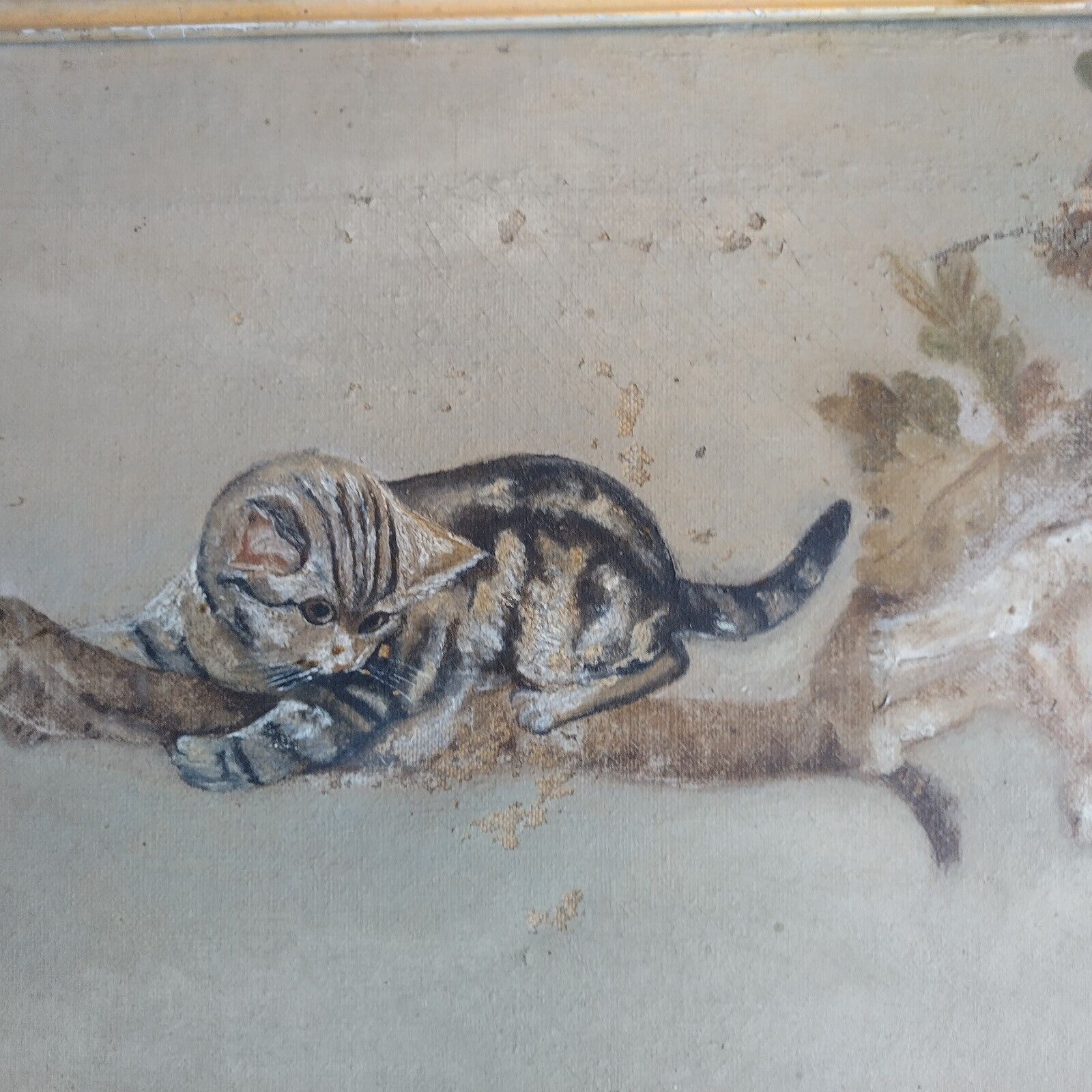 1800s Primitive American Folk Art Cat Kittens Painting