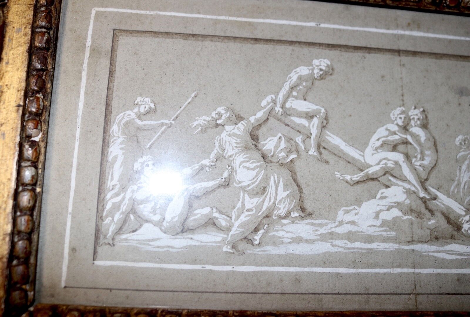 1700's Italian Frieze Figural Wash Drawing Painting
