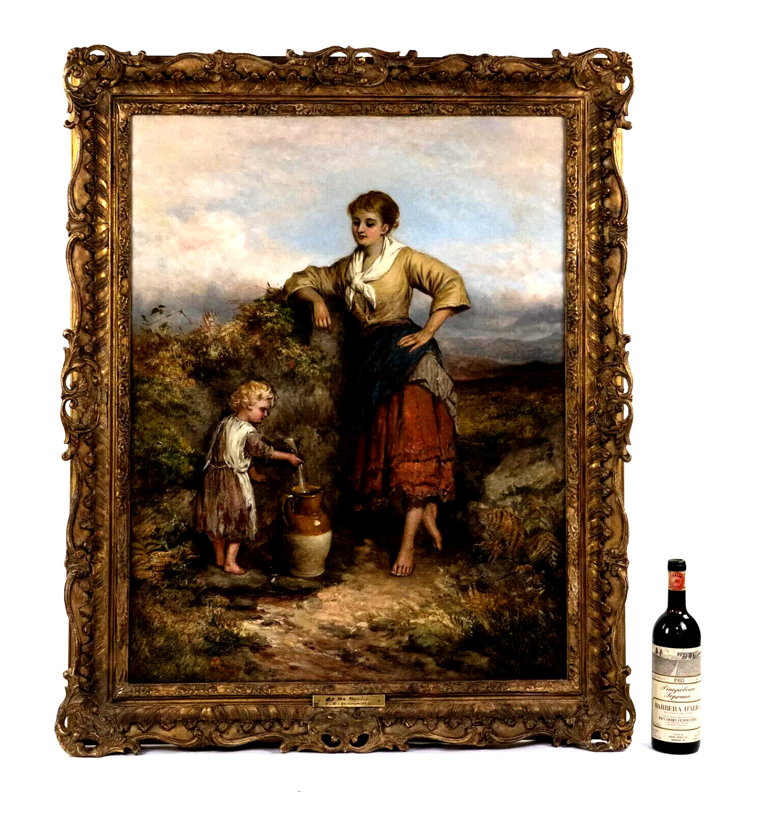 Figural Antique Painting by Frederick Kinnaird, "At the Spring