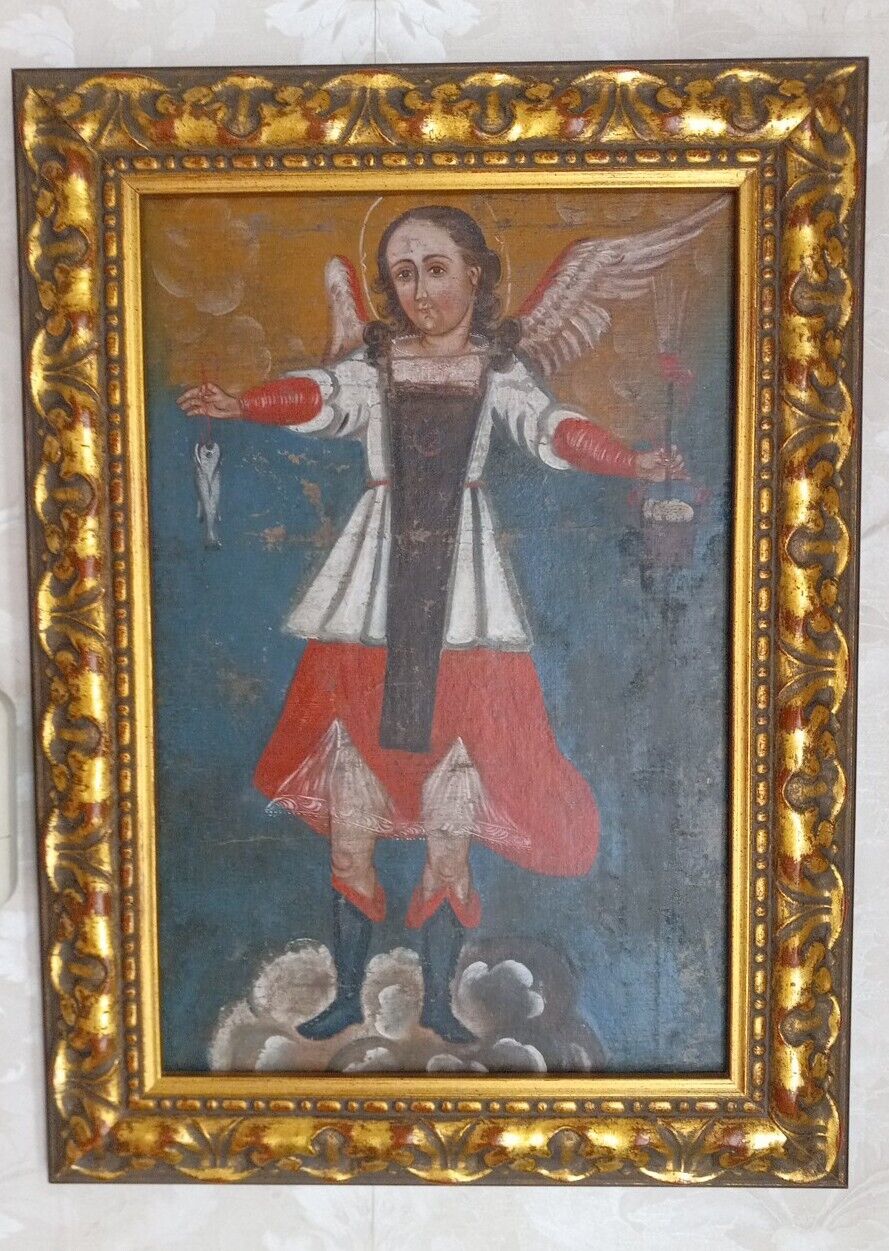 1800's Oil Painting: Archangel Raphael, Patron Saint of Ailments