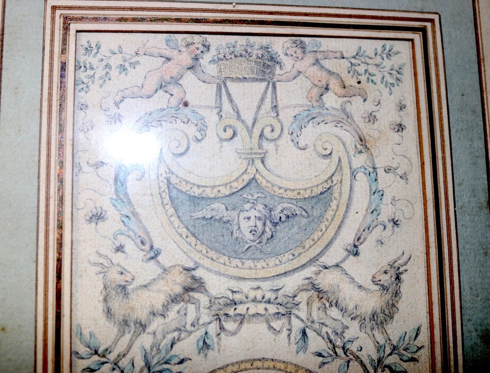 1700's Italian fresco design figural gouache drawing painting