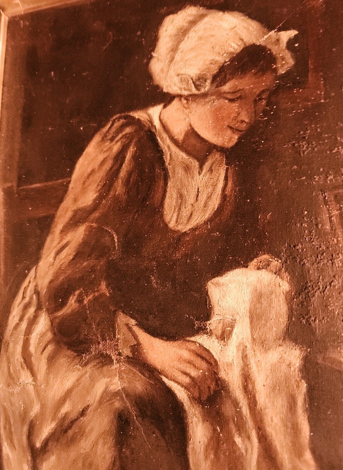 1800s Genre Painting: Young Girl Learning Colors - Rare