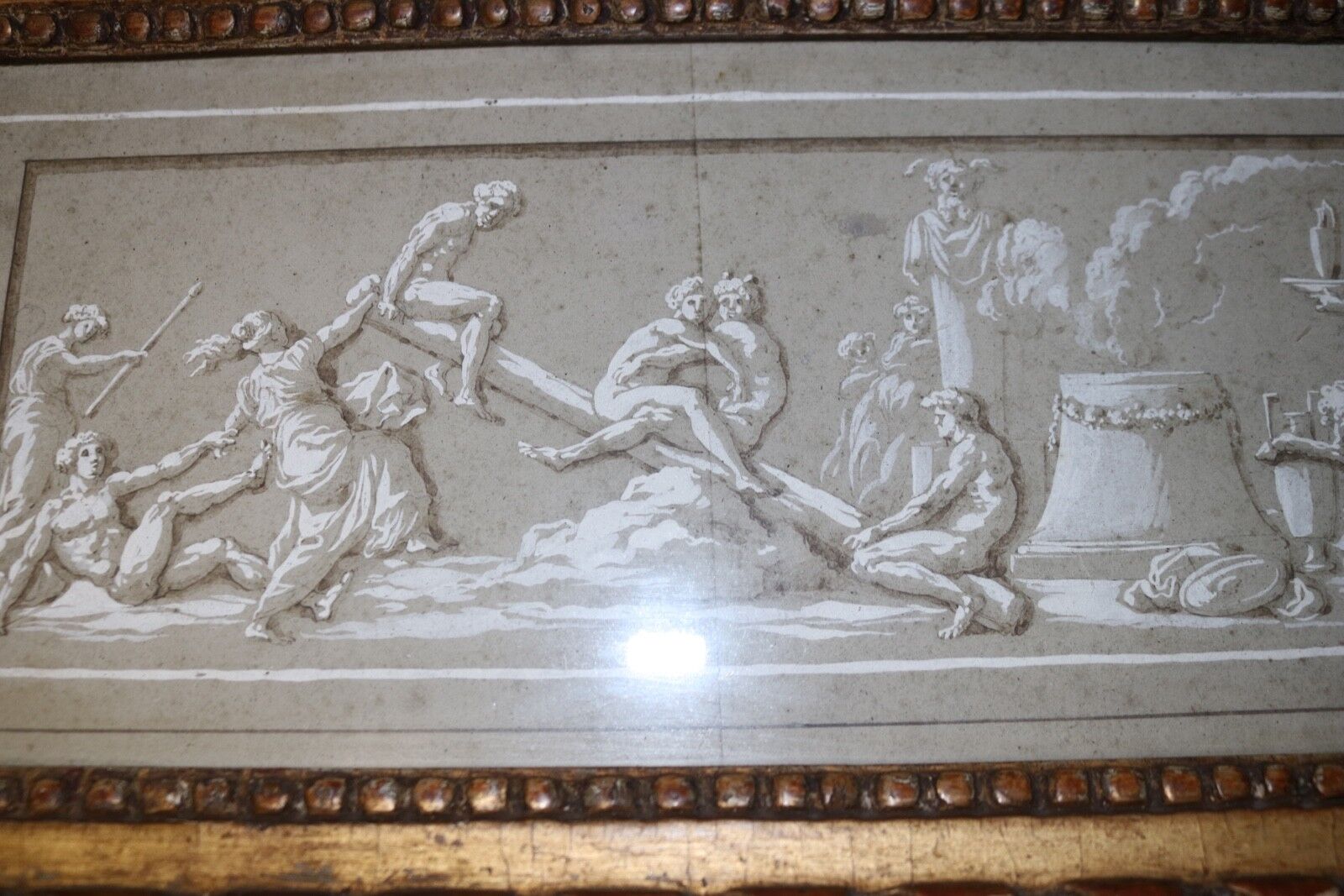 1700's Italian Frieze Figural Wash Drawing Painting
