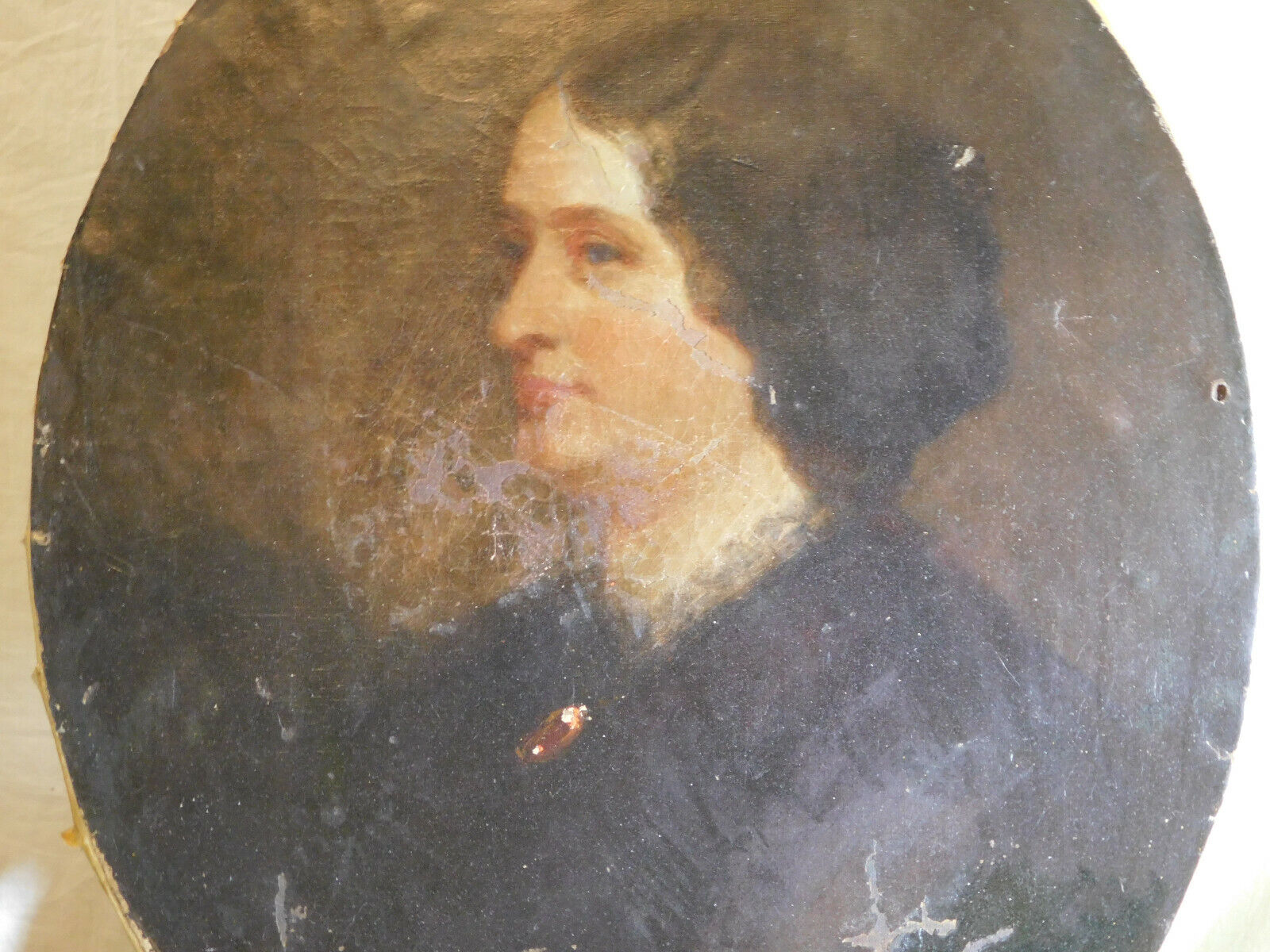 1700's Matriarch Family Portrait in Oval Wood Frame